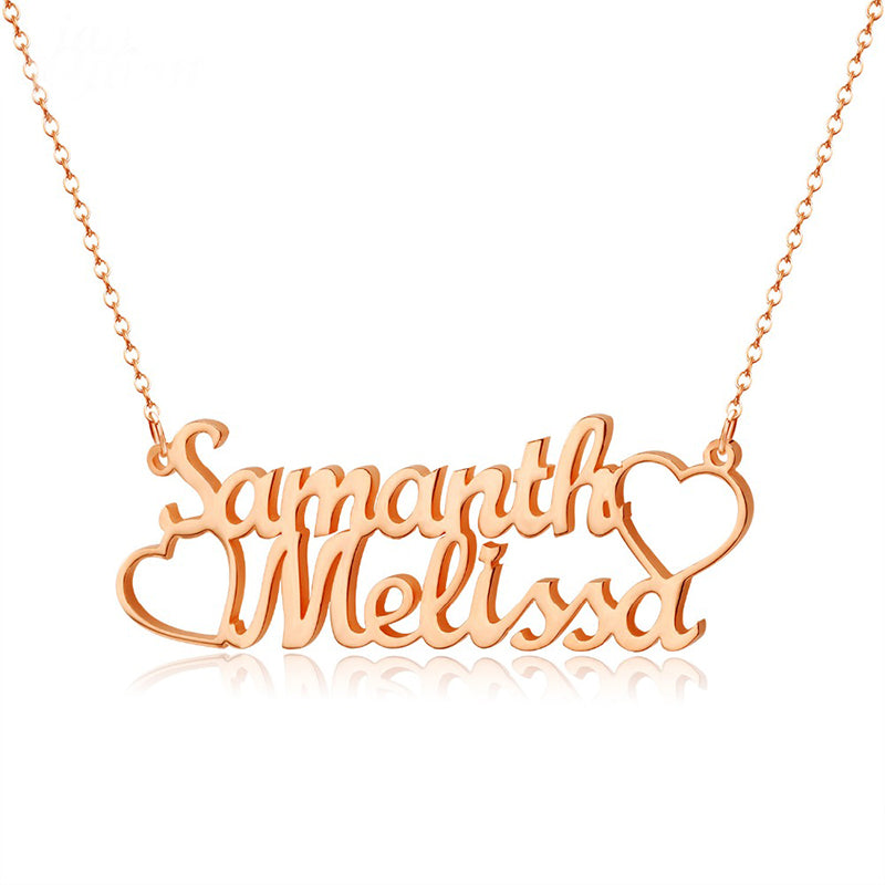 Dual Name Necklace With Hearts