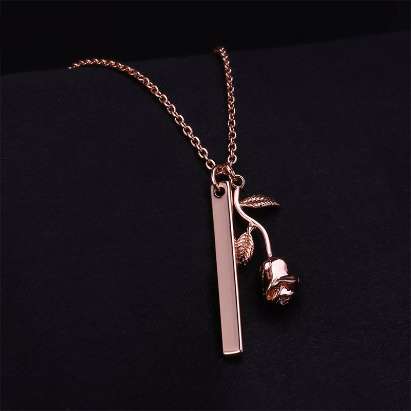 Custom Bar Necklace with Rose Pendant
